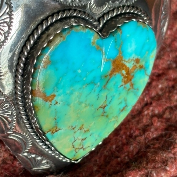 Vnt Joan Slifka Large Turquoise Heart Sterling Silver Concho Statement Piece - Picture 3 of 10